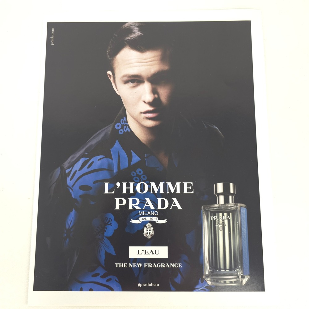 L'Homme Prada L'Eau Print Ad Ansel Elgort Cologne Promo 2017 Advertising Decor